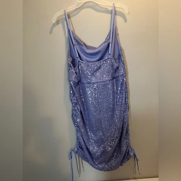 Wild Fable Women's Plum Blue Sequin Sleeveless Ruched Side Bodycon - Picture 4 of 5